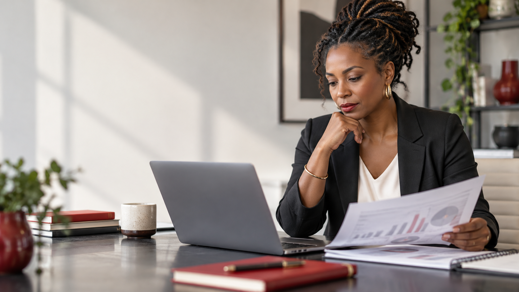 Small business owner reviewing customer acquisition cost and marketing channel results on a laptop