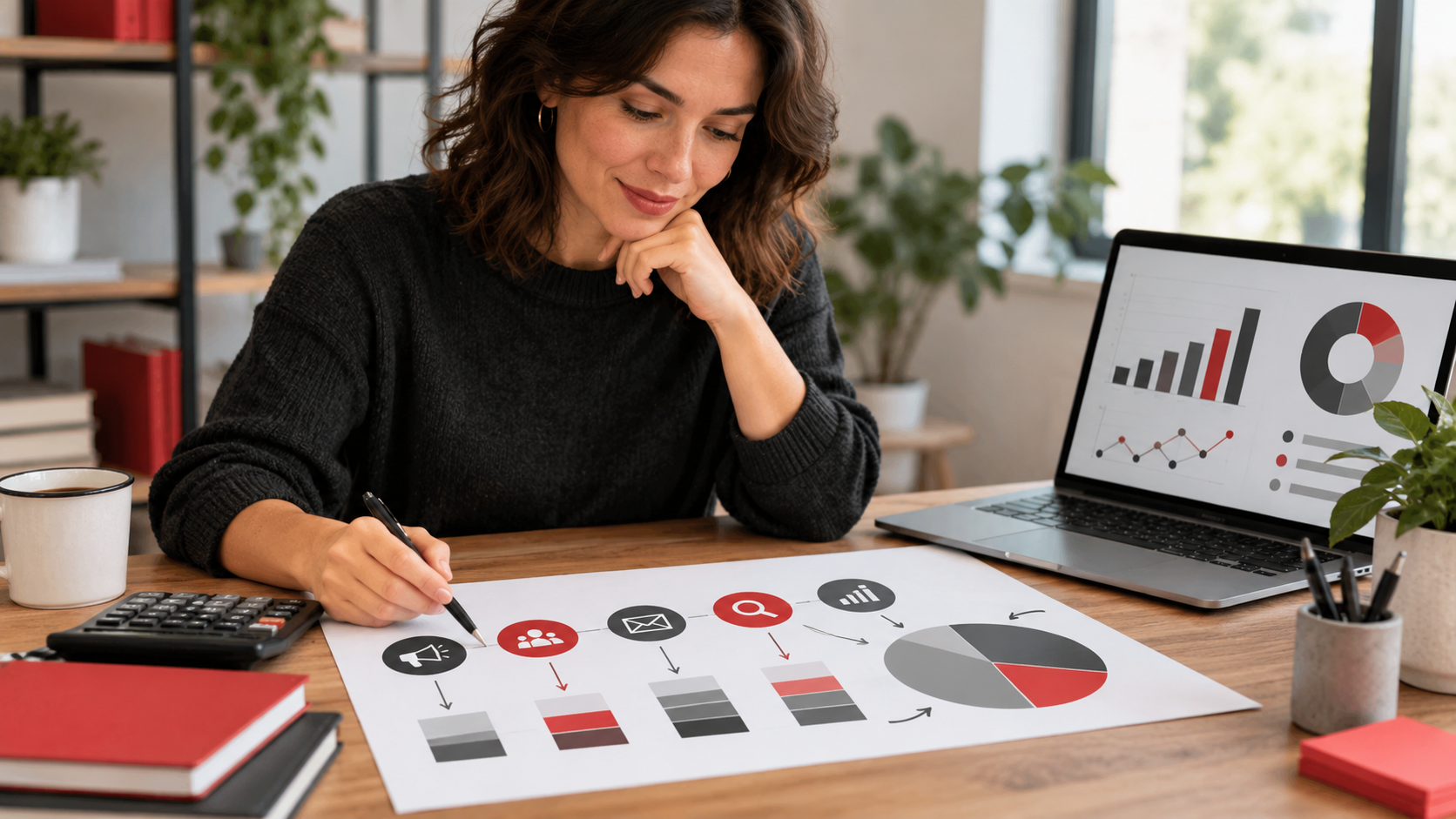 Small business owner analyzing a customer journey and process bottlenecks