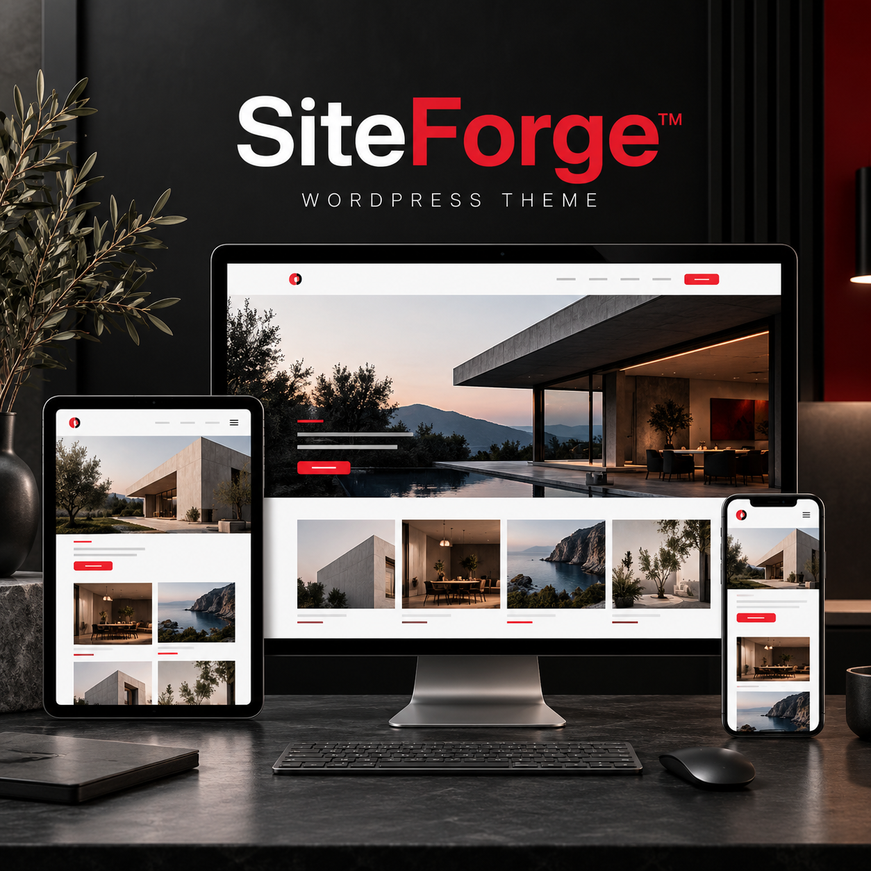 SiteForge WordPress theme artwork for responsive business websites