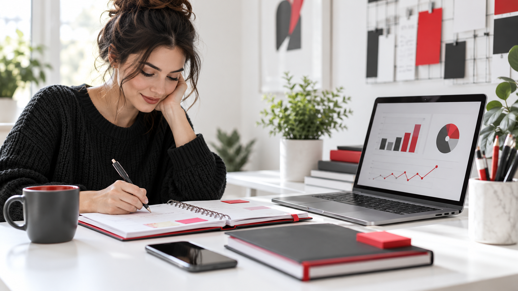 Small business owner reviewing an operations dashboard to improve a business process