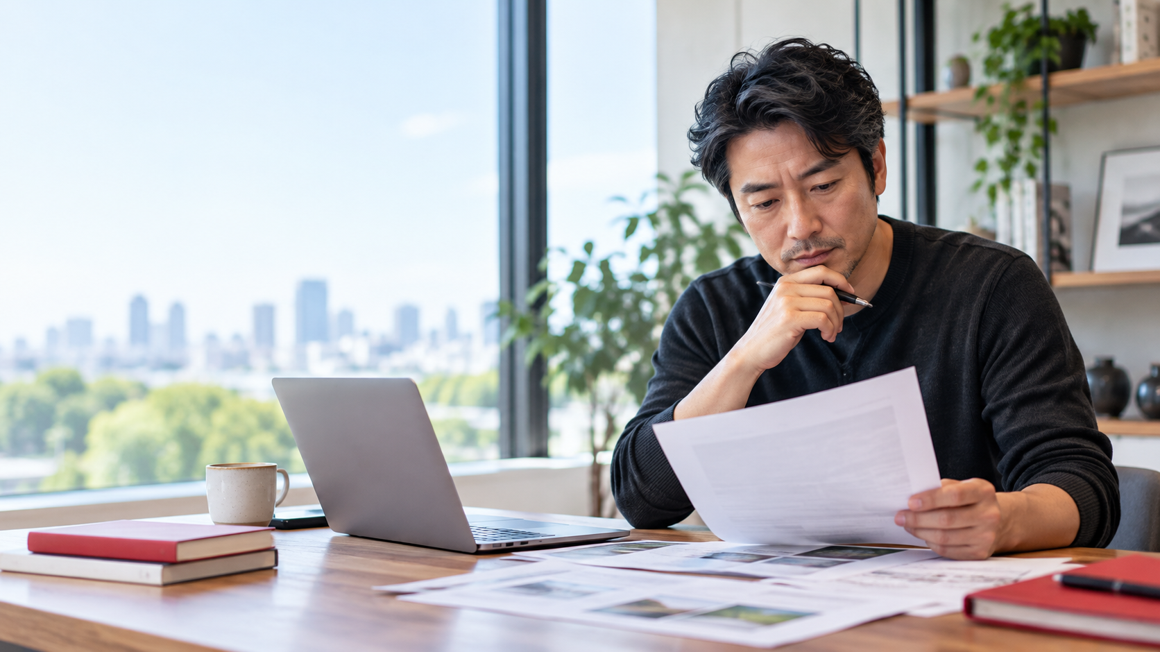 Small business owner refreshing an older blog article while reviewing search performance data on a computer
