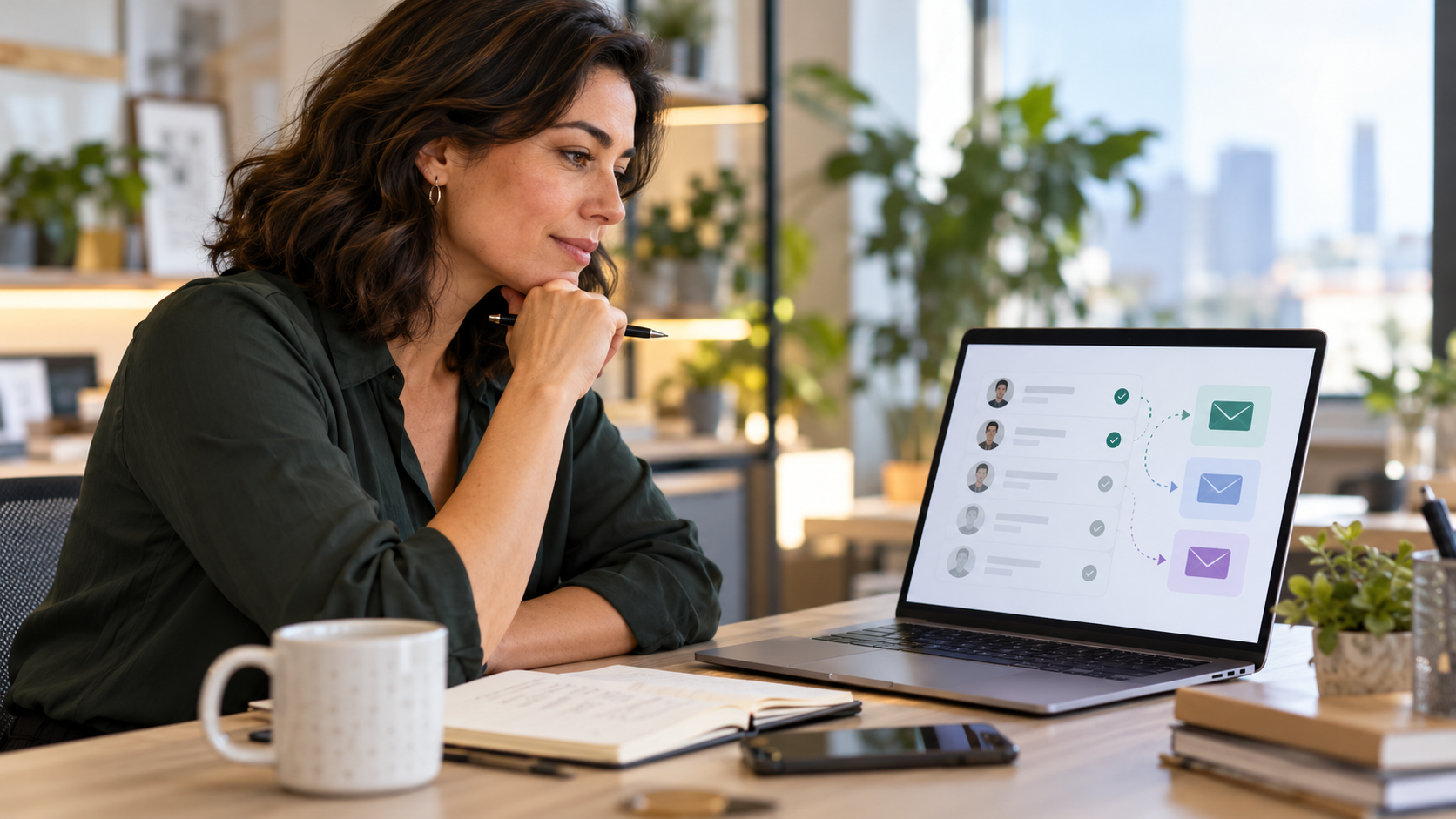 Small business owner comparing marketing channel performance on a laptop