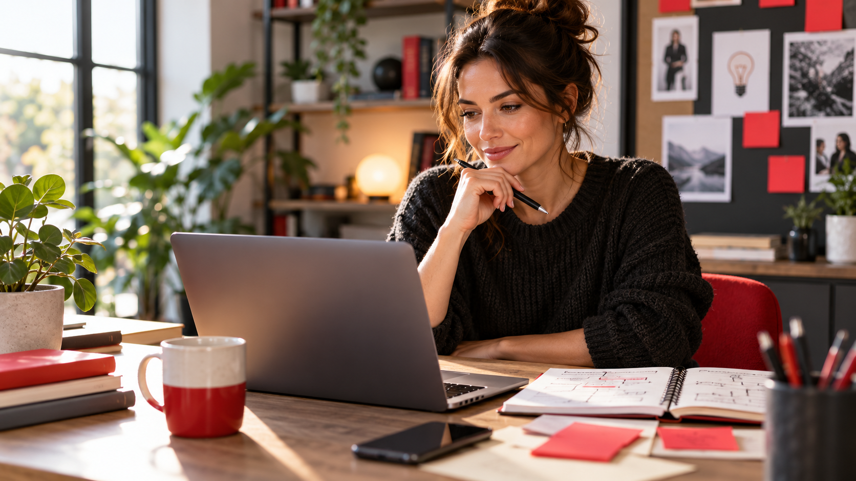 Marketer reviewing a landing page layout designed to guide visitors to an inquiry