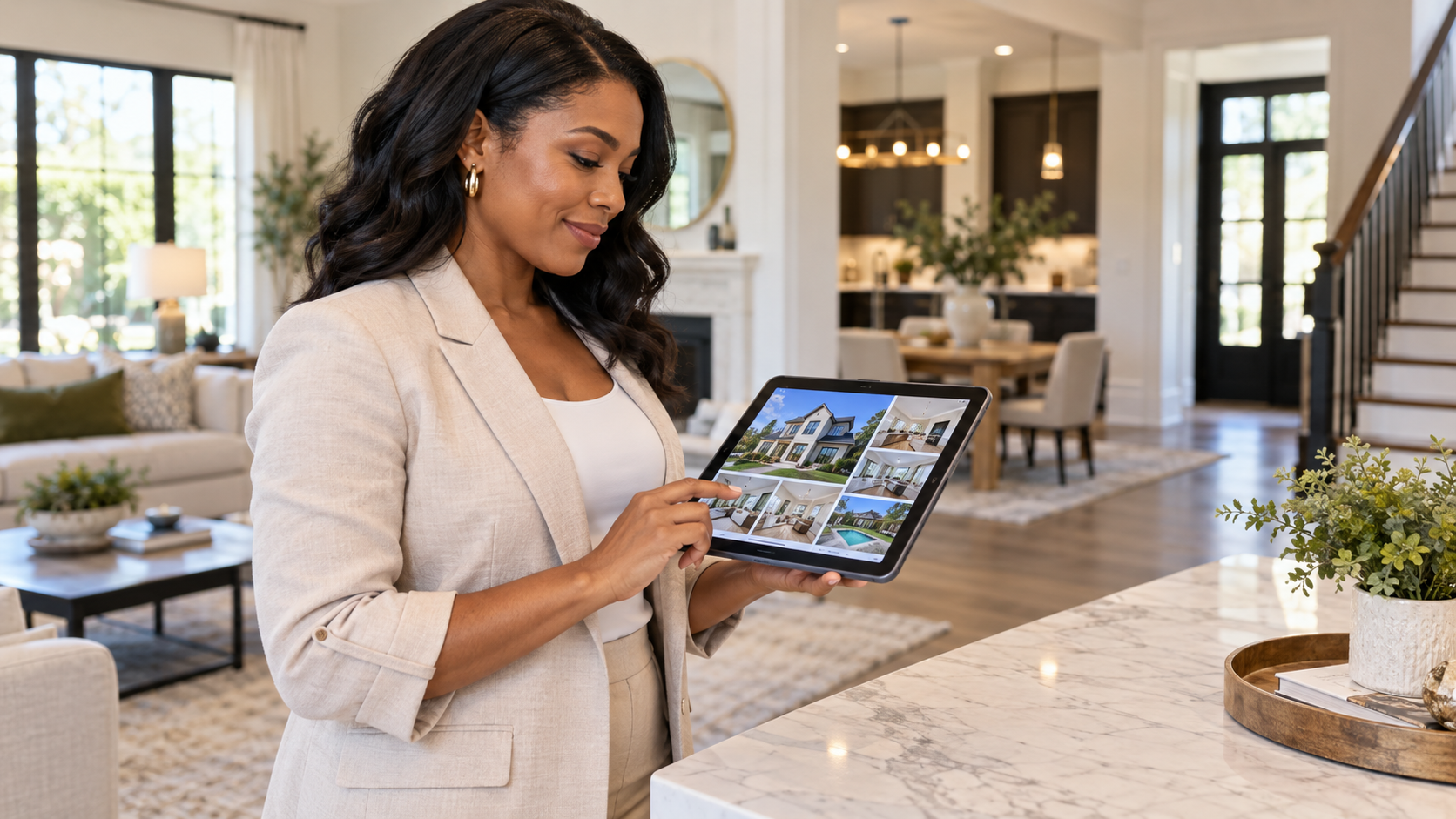 Black woman real estate agent preparing a property listing marketing plan