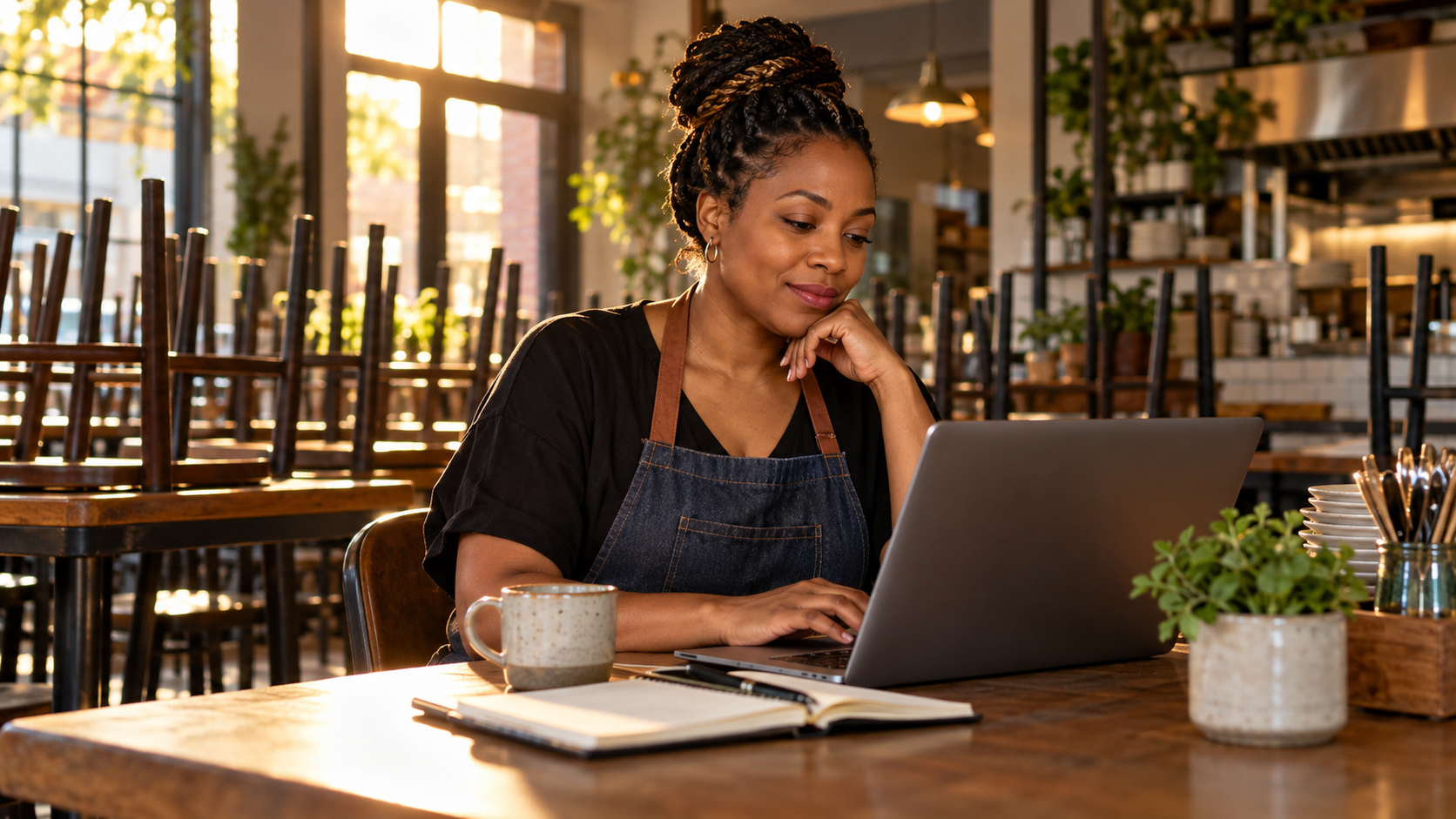 Black woman service business owner reviewing customer feedback and online reviews